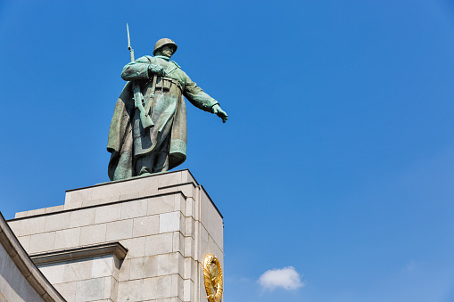 Statue of Soviet Soldier at War Memorial in Berlin.