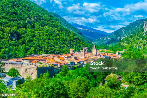 Aerial View Of Villefranche De Conflent Village In France Stock Photo - Download Image Now
