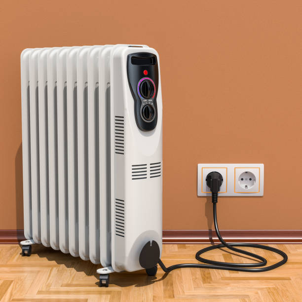 電気オイル ヒーター、インテリア、3 d レンダリングでオイル ヒーター - electric heater ストックフォトと画像