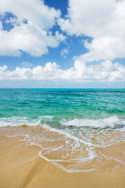 istock Blue sea water cloudy sky sand beach Summer landscape 1030018630