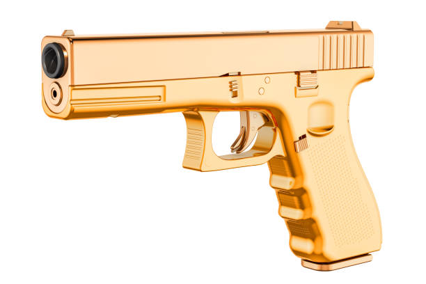 istock Golden Gun, 3D rendering isolated on white background 1030018650