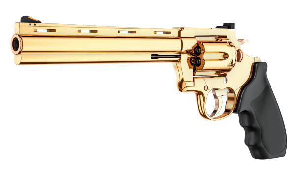 istock Golden Revolver, 3D rendering isolated on white background 1030018656