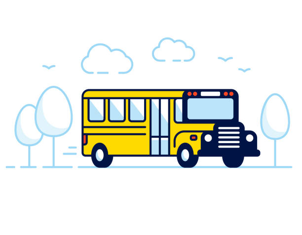 Classic yellow school bus Classic yellow school bus illustration in modern flat design style. Back to school vector banner. field trip clip art stock illustrations
