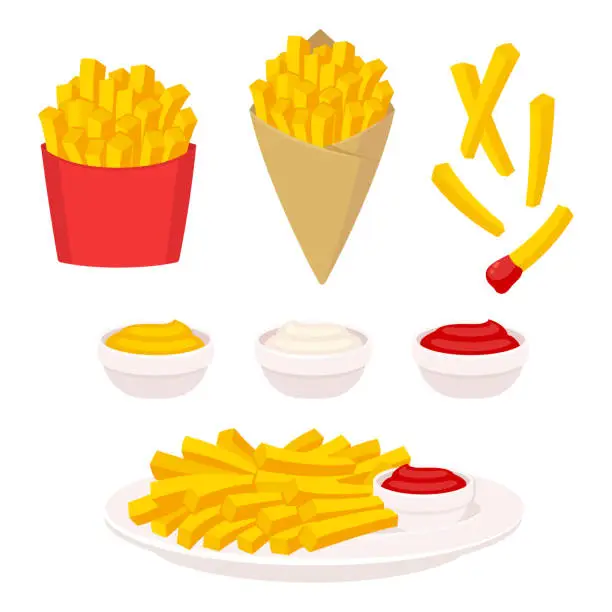 Vector illustration of French fries illustration set