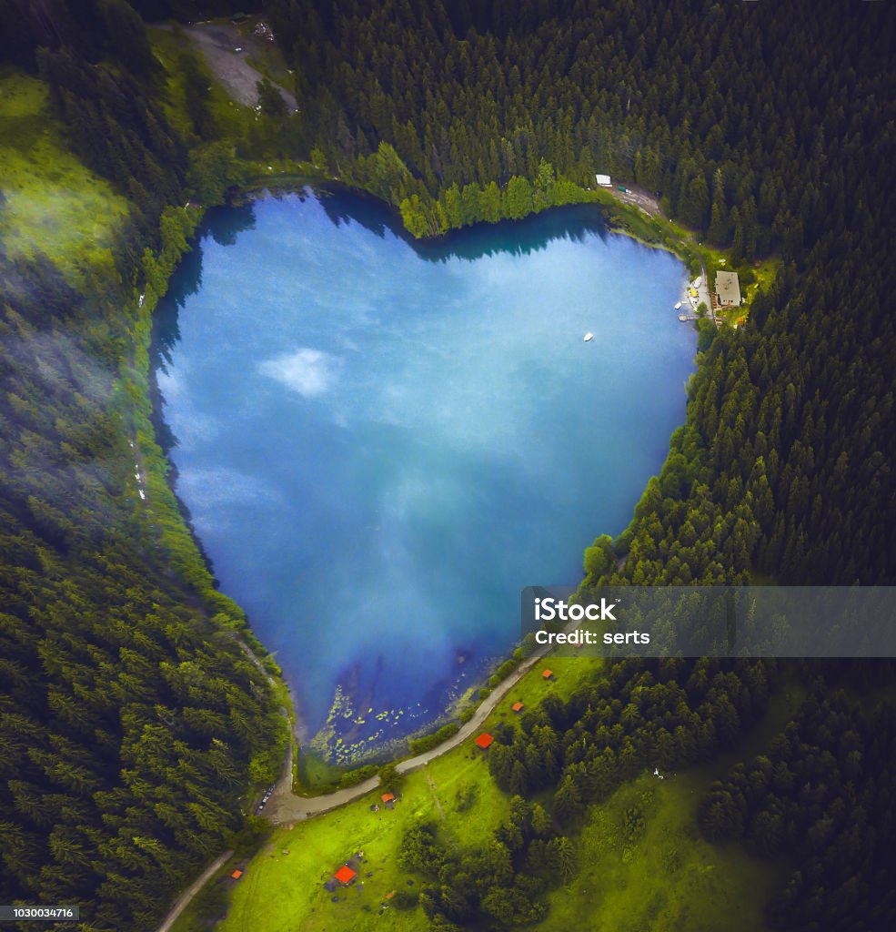Beautiful Heart Shaped Lake And Forest Stock Photo - Download ...