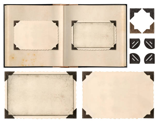 istock Old album book page photo frames corners isolated 1030034782