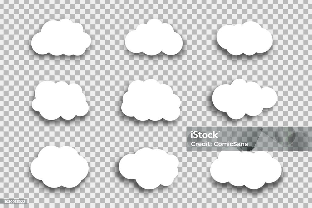 Vector set of realistic isolated paper clouds for decoration and covering on the transparent background. Cloud - Sky stock vector