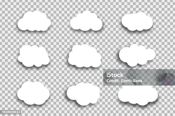 Vector Set Of Realistic Isolated Paper Clouds For Decoration And Covering On The Transparent Background Stock Illustration - Download Image Now