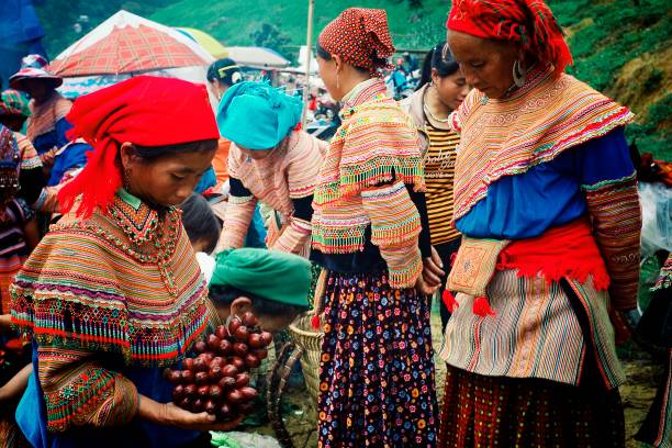 flower hmong tribe member woman at the local farmer market Sapa, Baha/ Vietnam - AUG 5 2010: flower hmong tribe member woman at the local farmer market miao minority stock pictures, royalty-free photos & images