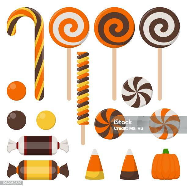 Assortment Of Colorful Halloween Candy Stock Illustration - Download Image Now - Candy, Halloween, Lollipop