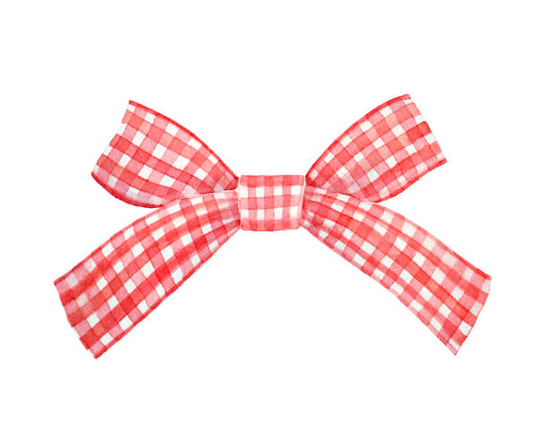 ilustraciones, imágenes clip art, dibujos animados e iconos de stock de ilustración en rojo y blanco moña cuadros cinta arco acuarela. - plaid checked pattern sewing