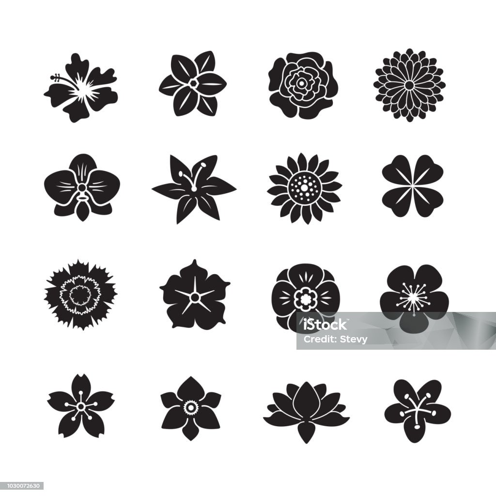 Flower icon set Flower icon set, set of 16 editable filled, Simple clearly defined shapes in one color. Flower stock vector