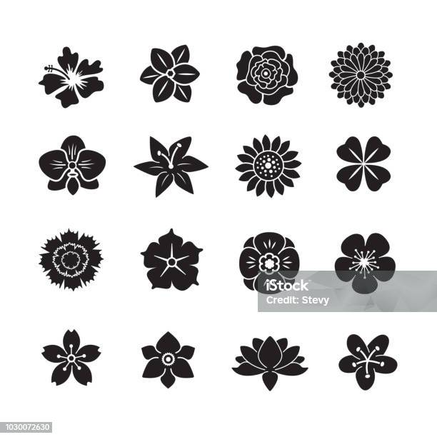 Flower Icon Set Stock Illustration - Download Image Now - Flower, Icon Symbol, Orchid