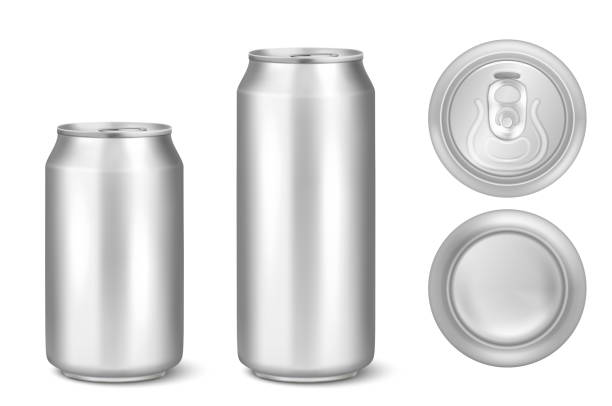 wektor realistyczny 3d srebro puste błyszczące metalowe czarne aluminium opakowanie piwa lub może wizualne 330ml 500ml. może być stosowany do lager, alkohol, napój bezalkoholowy, soda, gazowany pop, lemoniada, cola, napój energetyczny, sok, woda itp - can stock illustrations