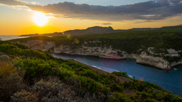 Mouths of Bonifacio at sunset Famous Bouches de Bonifacio, Corsica, at sunset bonifacio stock pictures, royalty-free photos & images