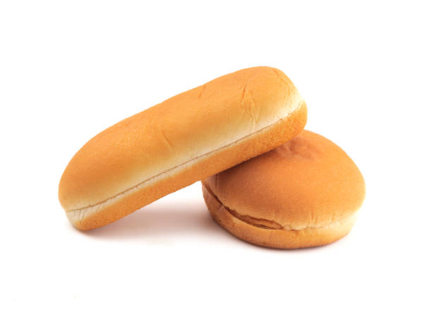 hamburger and hot dog buns on a white background - bun imagens e fotografias de stock