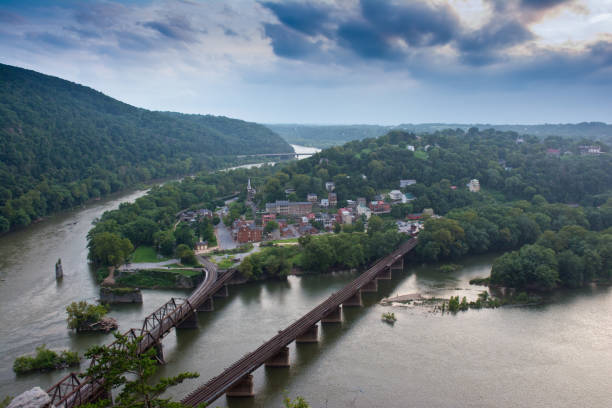 Historic Harpers Ferry from overlook during evening