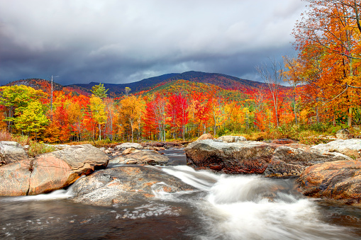 Autumn foliage in the Adirondacks region of New York. The Adirondack Mountains form a massif in northeastern New York, United States