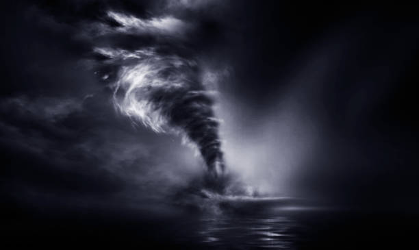 istock Big storms cause tornadoes in the ocean. 3D Illustration. 1030114648