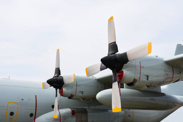 istock Aircraft propeller and engine parking on site. 1030114810