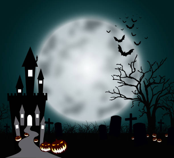 istock Halloween pumpkins and dark castle 1030115088