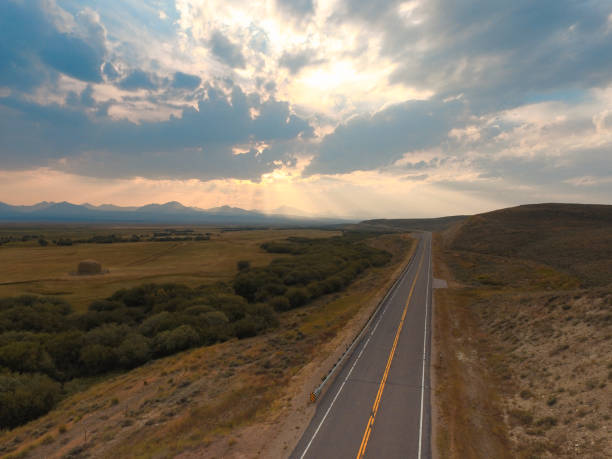 Aerial View of a highway through rural montana