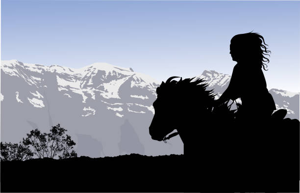 illustrazioni stock, clip art, cartoni animati e icone di tendenza di paesaggio montano a cavallo - mountain mountain range rocky mountains silhouette