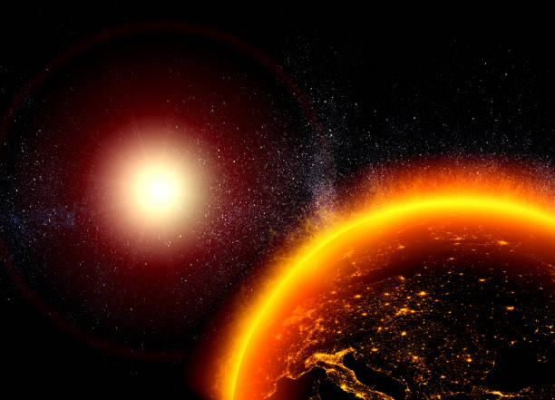 istock concept of intensely glowing sun causing climate change on earth 1030175322