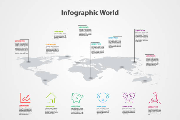 세계 지도 요소 infographic, infochart 비즈니스 정보 아이콘 - tranfer stock illustrations