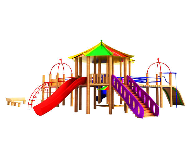 istock Modern playground for children with tree with fast descents 3d render on white background no shadow 1030211060