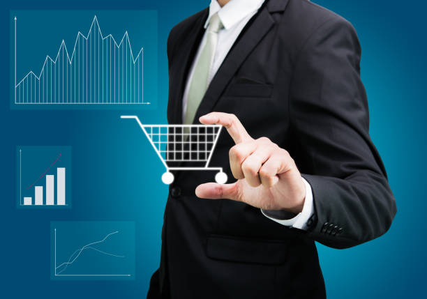 istock Businessman standing posture hand holding graph finance 1030212370