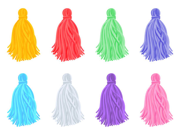 multi-colored tassels Set of beautiful multi-colored tassels on white background. Vector illustration tassel stock illustrations