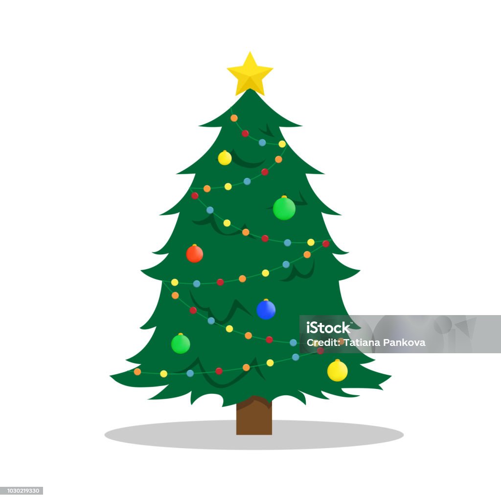 Ilustración de vector de año nuevo con un árbol de Navidad de plano. - arte vectorial de Árbol de navidad libre de derechos