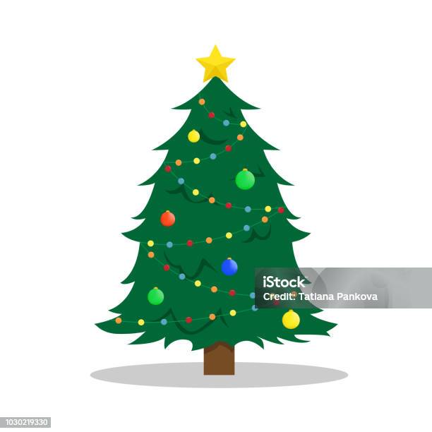 Ilustración de Ilustración De Vector De Año Nuevo Con Un Árbol De Navidad De Plano y más Vectores Libres de Derechos de Árbol de navidad