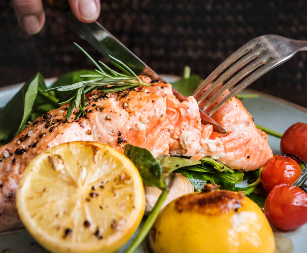 al idea de receta salmón alimentos fotografía - baked salmon fotografías e imágenes de stock