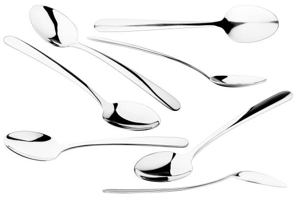 cucchiaio, posate su sfondo bianco, isolato, percorso di ritaglio - cucchiaino foto e immagini stock