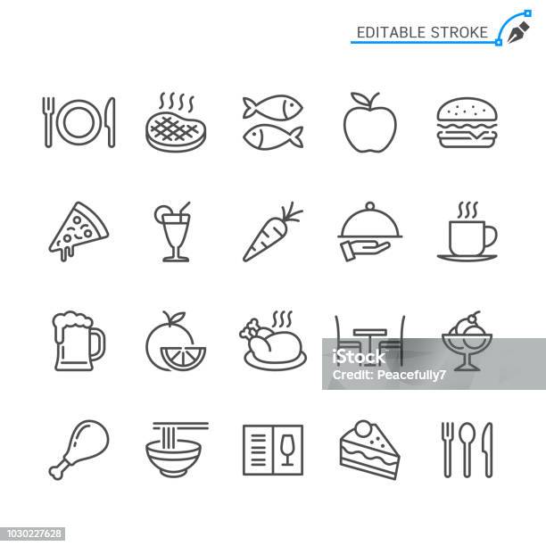 Food Line Icons Editable Stroke Pixel Perfect Stock Illustration - Download Image Now - Icon Symbol, Food, Symbol