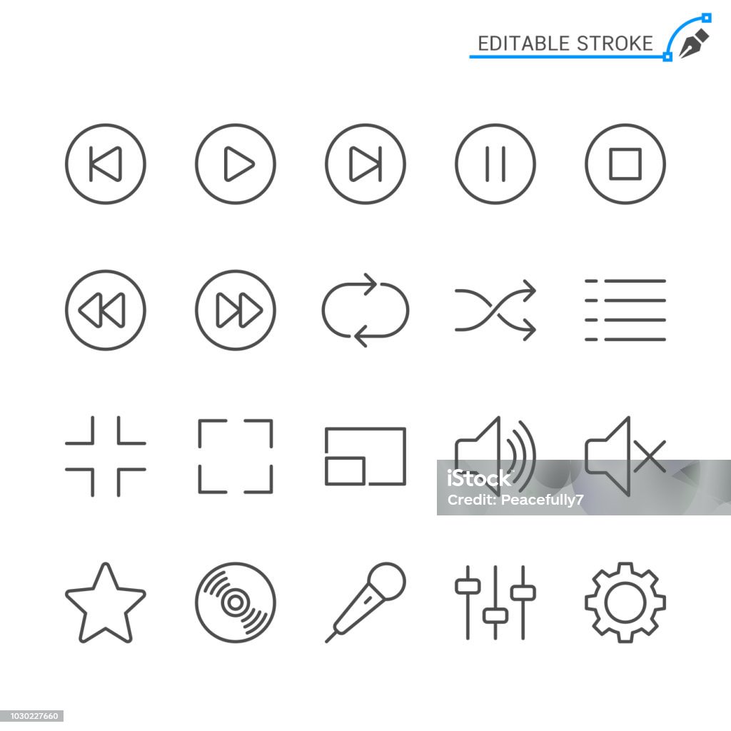 Media player line icons. Editable stroke. Pixel perfect. Simple vector line Icons. Editable stroke. Pixel perfect. Icon Symbol stock vector