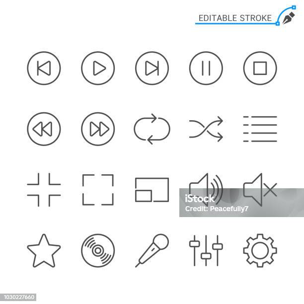 Media Player Line Icons Editable Stroke Pixel Perfect Stock Illustration - Download Image Now