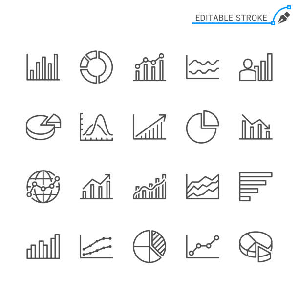 statistik-linie symbole. editierbare schlaganfall. pixel perfekt. - finanzen stock-grafiken, -clipart, -cartoons und -symbole