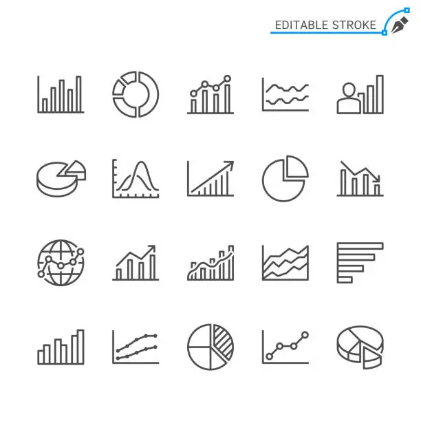 Vector illustration of Statistics line icons. Editable stroke. Pixel perfect.