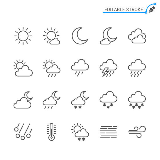 Weather line icons. Editable stroke. Pixel perfect. Simple vector line Icons. Editable stroke. Pixel perfect. solar stock illustrations