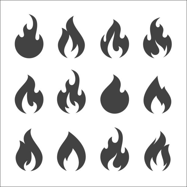 огонь пламя, установить векторные значки - flame symbol simplicity sign stock illustrations