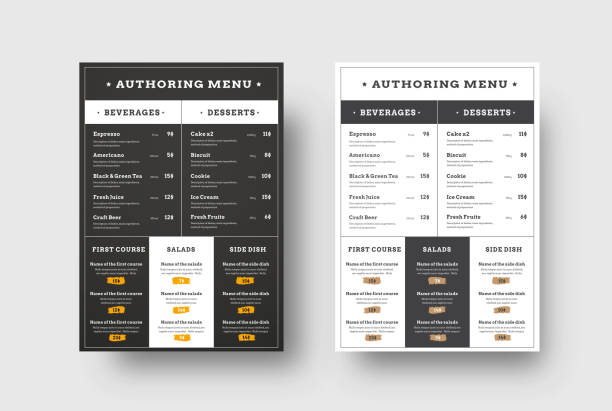 illustrazioni stock, clip art, cartoni animati e icone di tendenza di menu modello vettoriale per caffè e ristoranti blocchi per il menu. - menu template