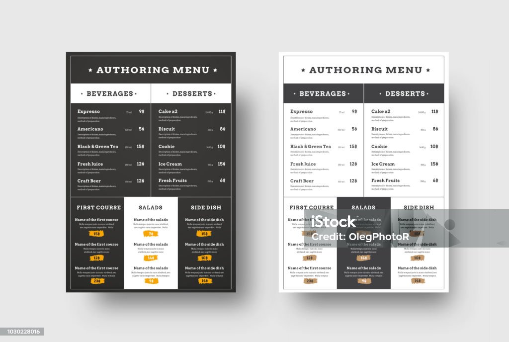 Menu Block Examples Vector Template Menu For Cafes And Restaurants Blocks For The Menu ...