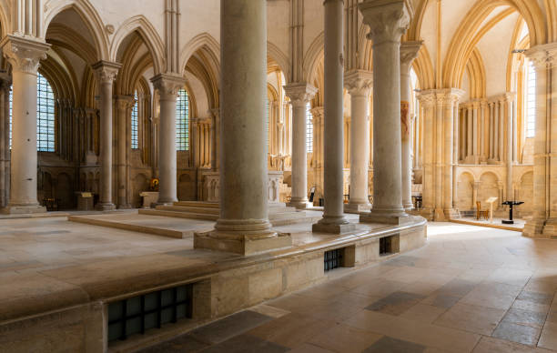Church Vezelay Pillars Interior Vezelay, France - July 29, 2018: Church Interior of the romanesque abbey of Vezelay in Yonne, France. avallon stock pictures, royalty-free photos & images