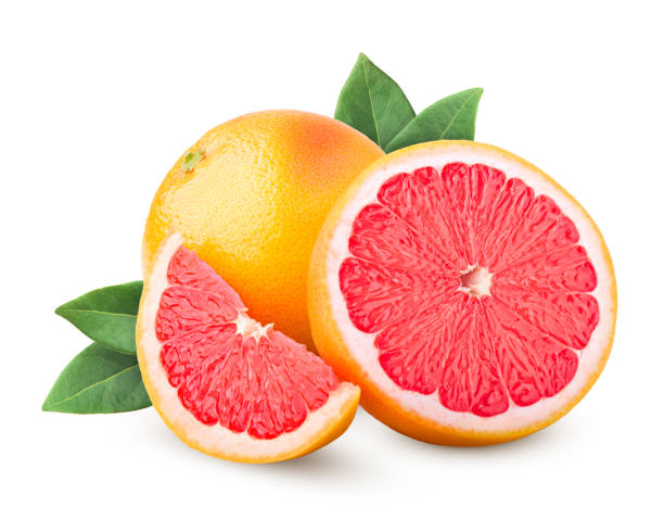 completo de pomelo aislado sobre fondo blanco, clipping path, profundidad de campo - pomelo fotografías e imágenes de stock