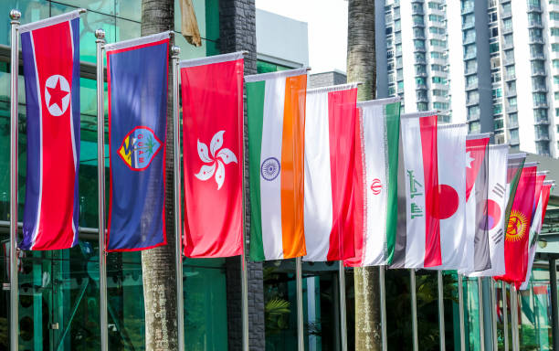 National flags of Asia countries National flags of Asia countries. North, East, West, Central, South and Southeast Asia flag. association of southeast asian nations photos stock pictures, royalty-free photos & images