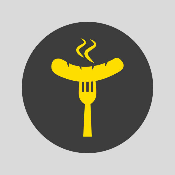 ilustraciones, imágenes clip art, dibujos animados e iconos de stock de icono de salchicha sobre fondo gris. - lunch sausage breakfast bratwurst