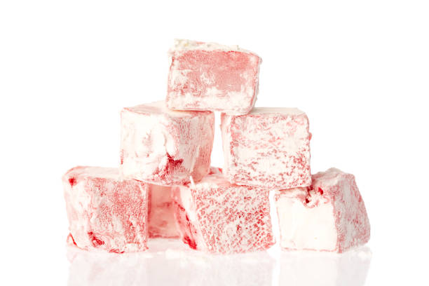 istock Turkish delight red lokum isolated on a white background 1030239060